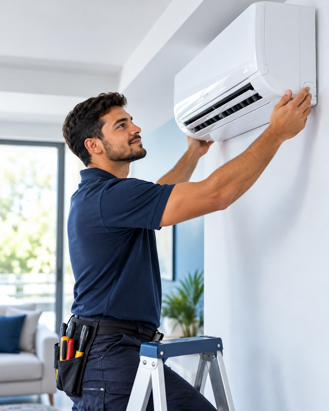 Técnico instalando um ar-condicionado split